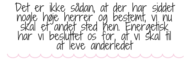 Det er ikke sådan, at der har siddet nogle høje herrer og bestemt, vi nu skal et andet sted hen. Energetisk har vi besluttet os for, at vi skal til at leve anderledes